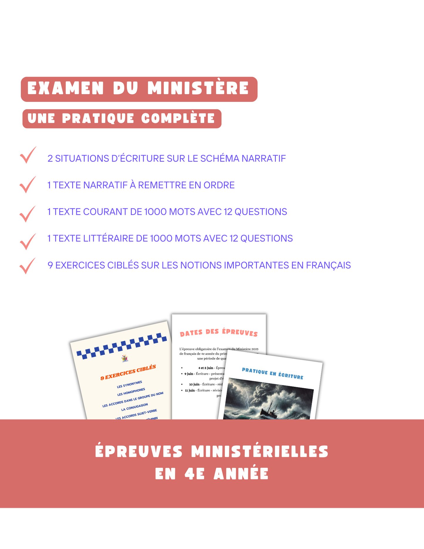 Trousse complète - Examen du ministère 4e année du primaire