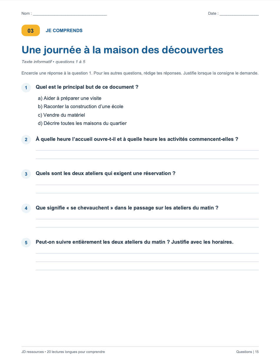 20 textes longs avec questions de compréhension - 3e cycle