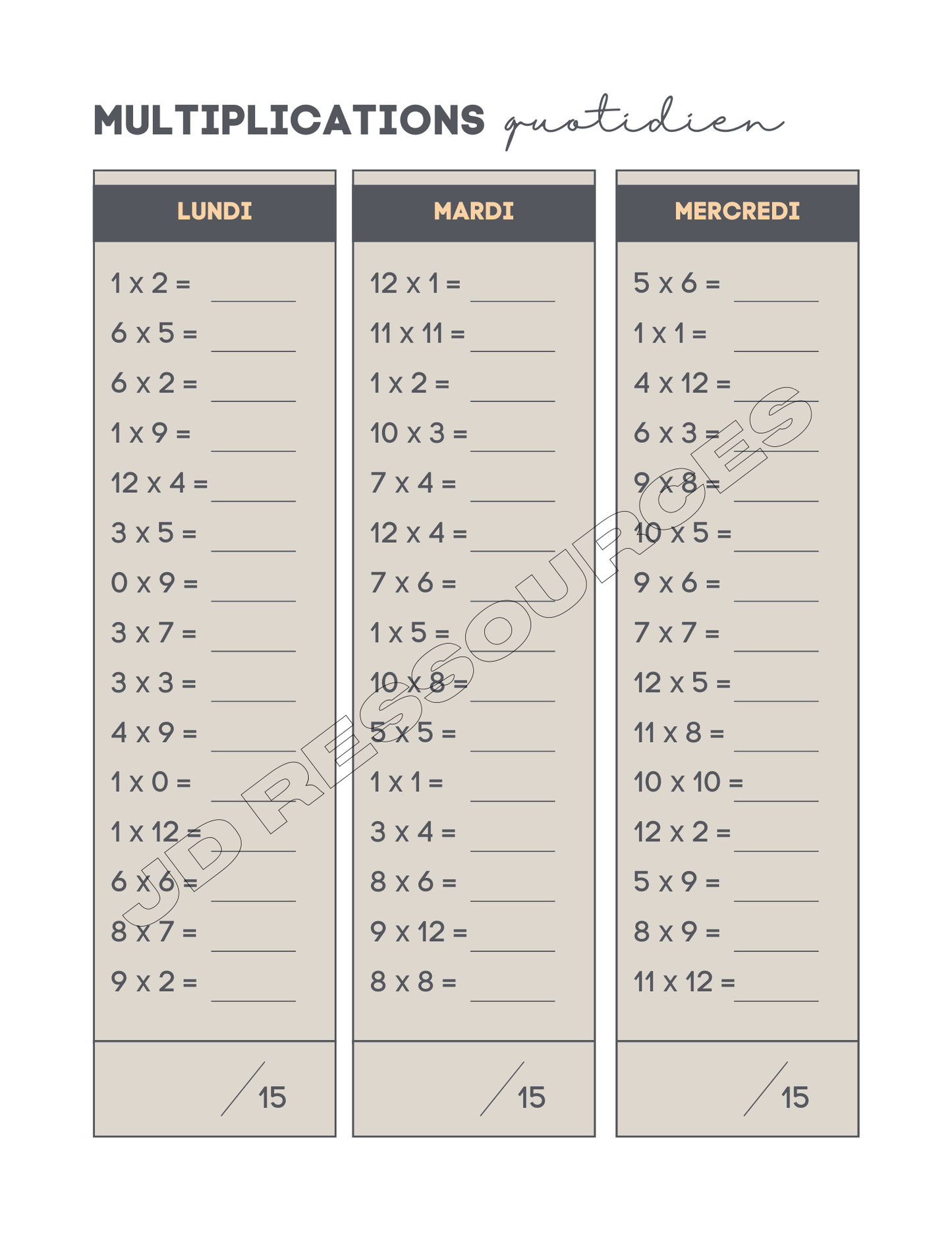 Pratique amusante multiplications