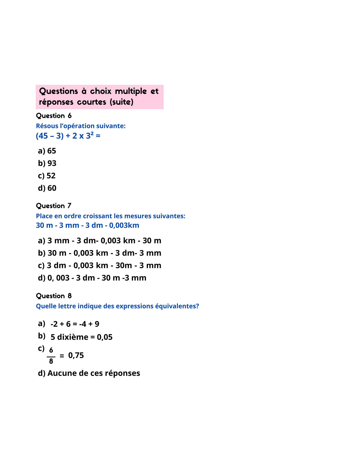 Simulation-Ministry exam mathematics 6th