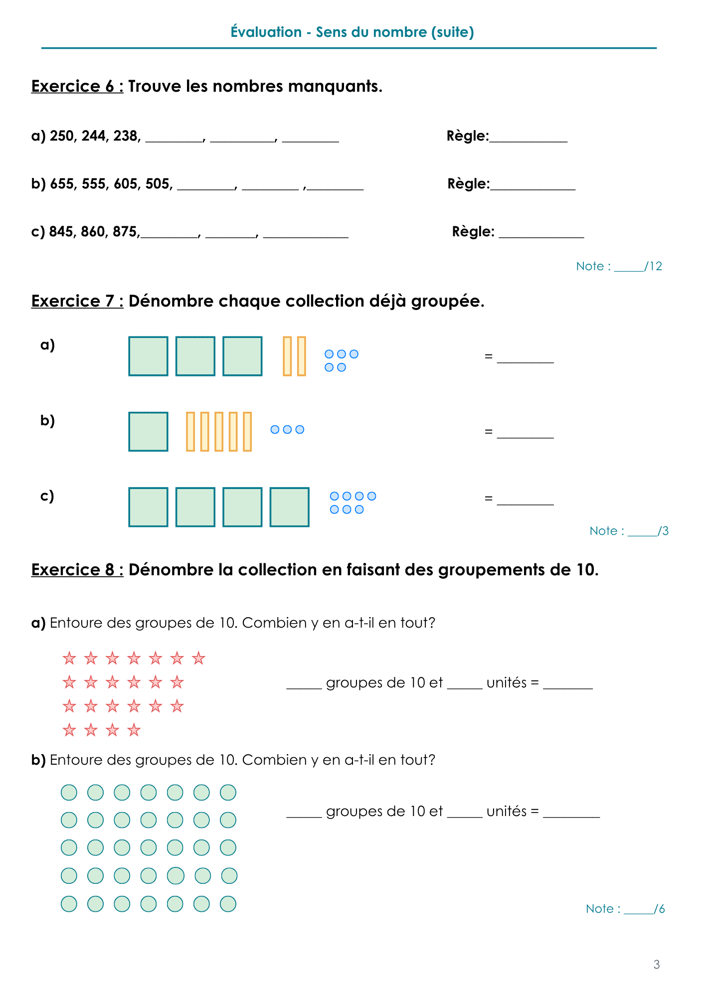 Évaluations mathématiques- 3e année