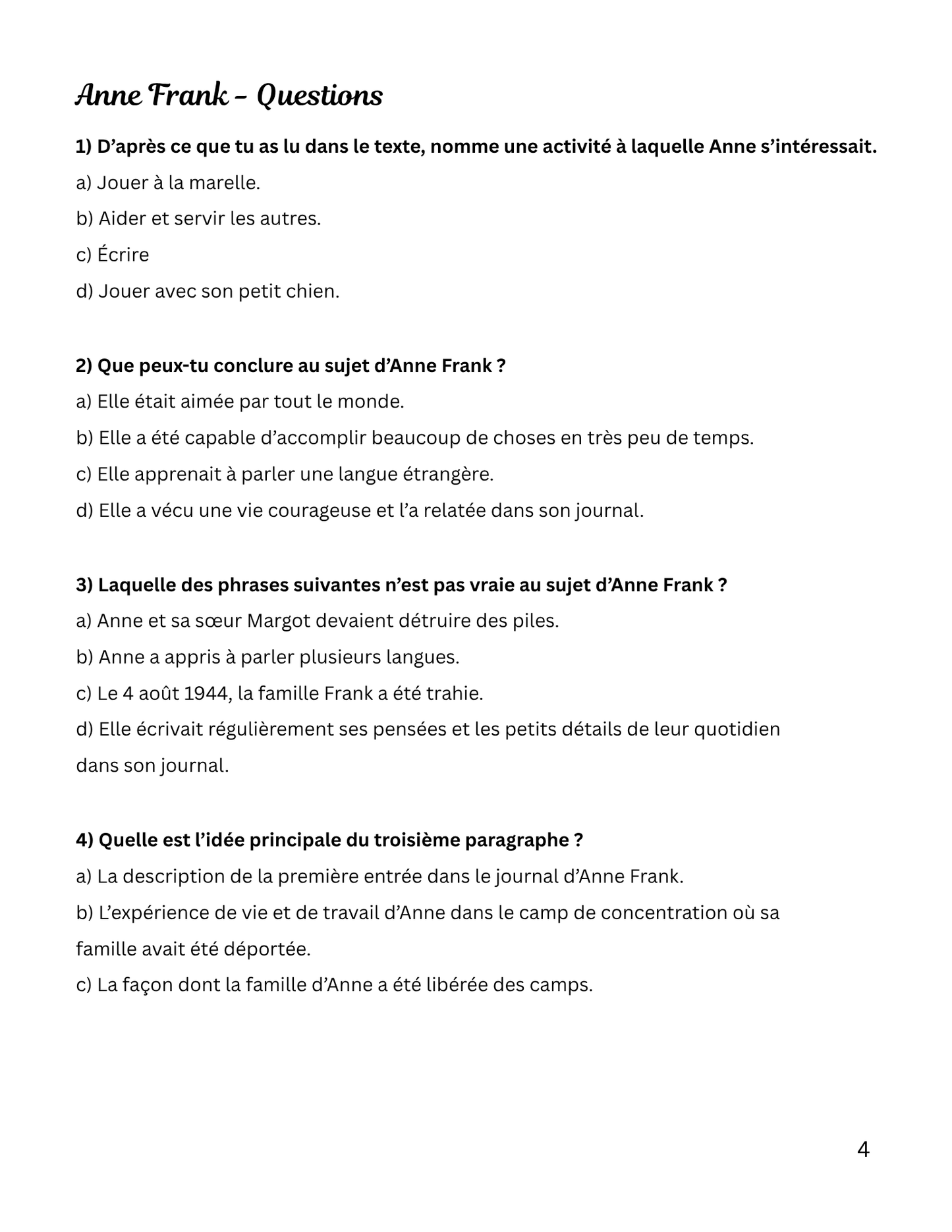 10 petits textes et questions