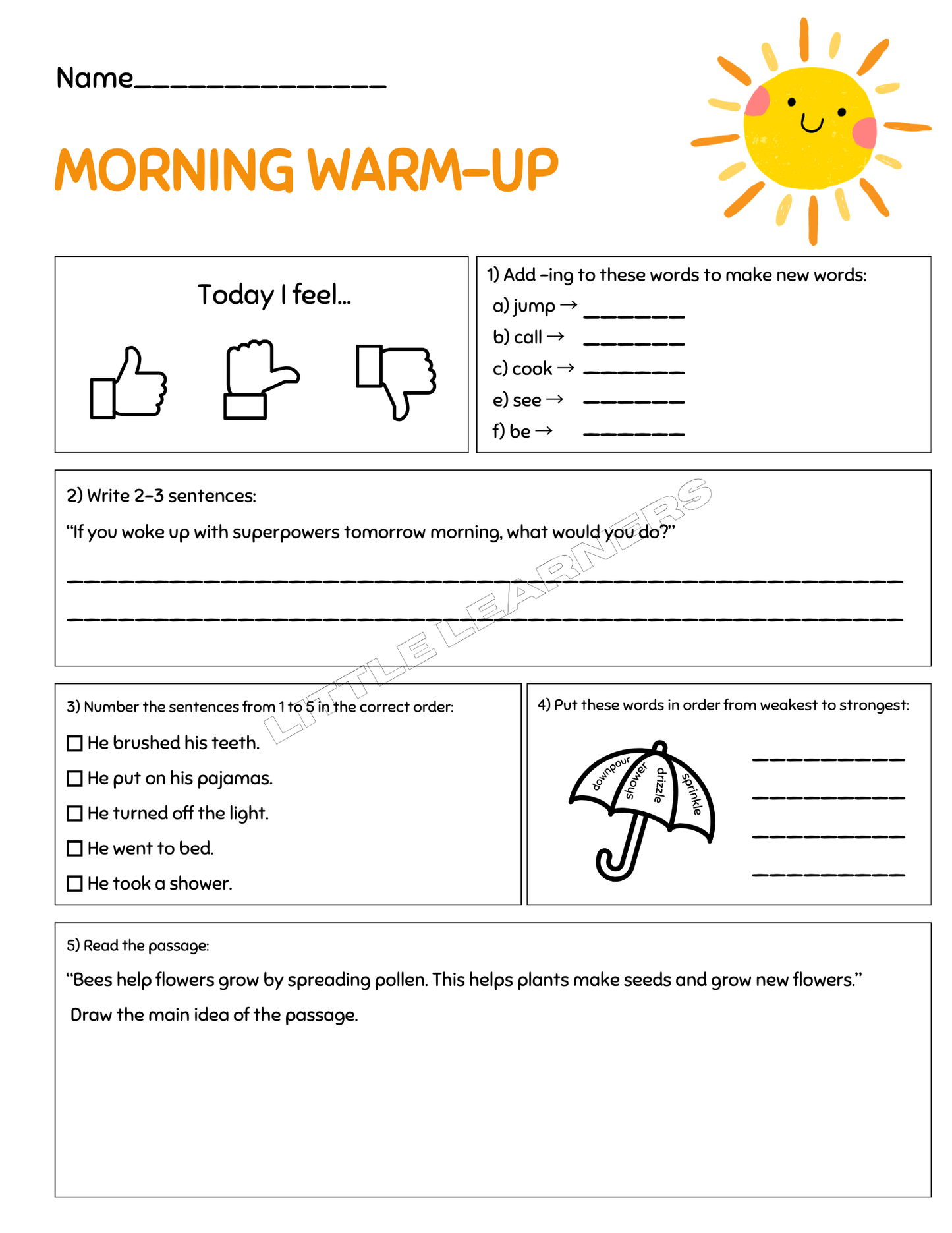 Morning Work: Reading & Grammar