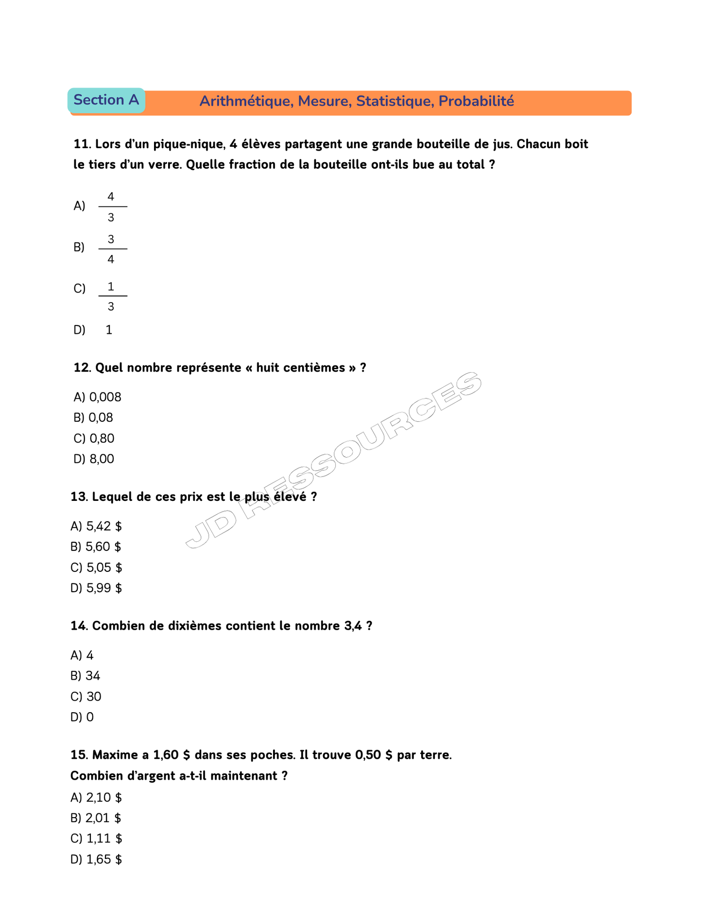 Examen du ministère en mathématiques - 6e année