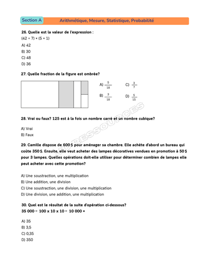 Examen du ministère en mathématiques - 6e année