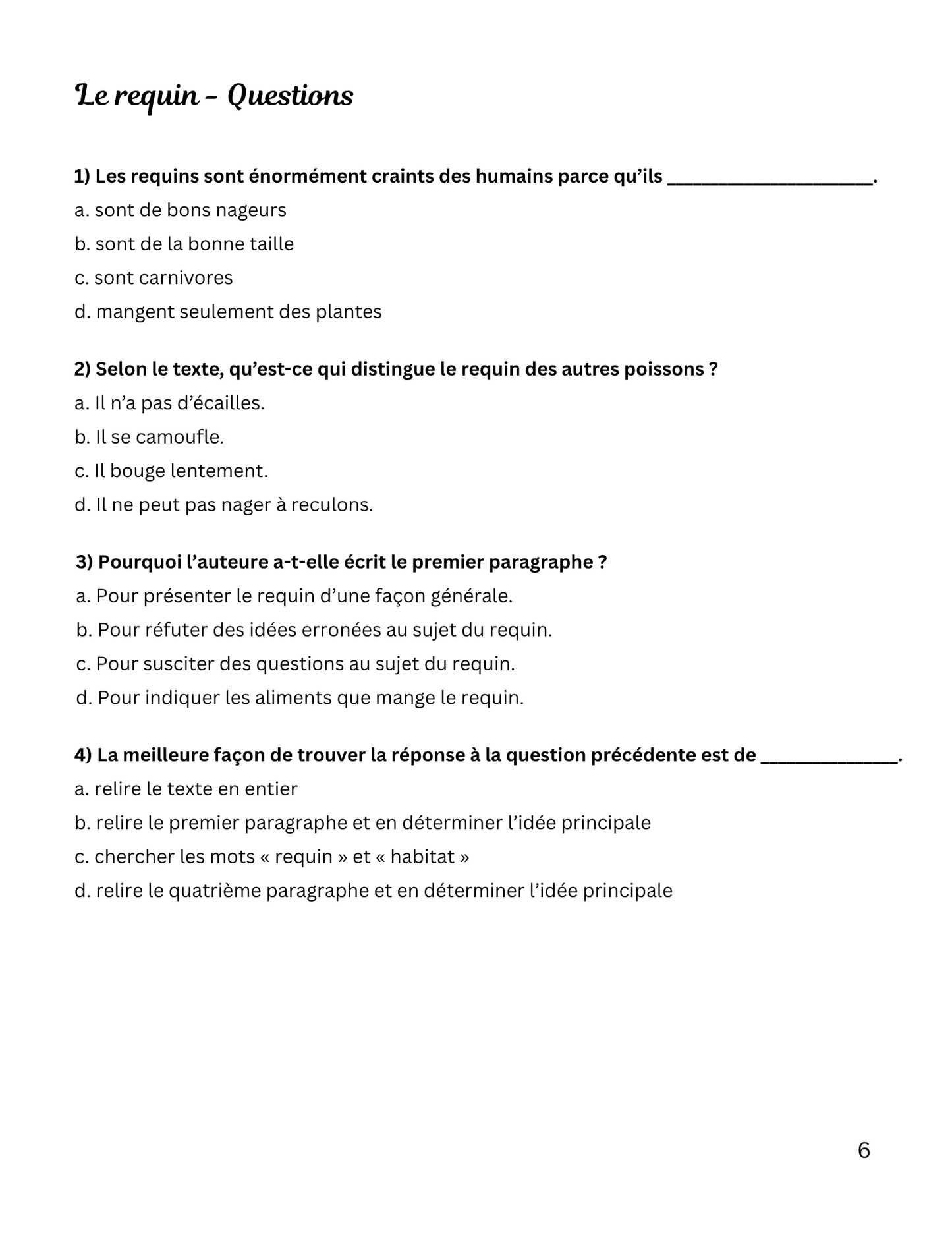 10 petits textes et questions