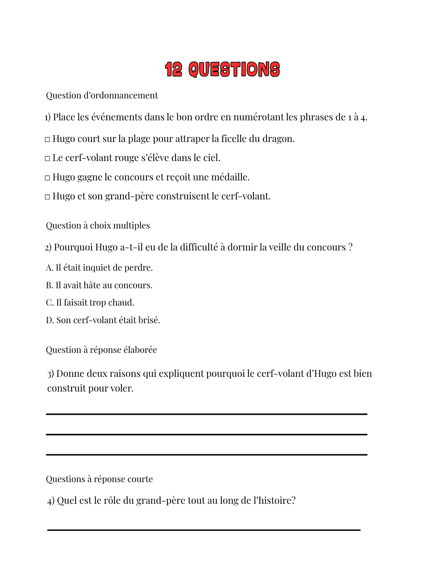 Examen du ministère 4e année du primaire- Trousse complète