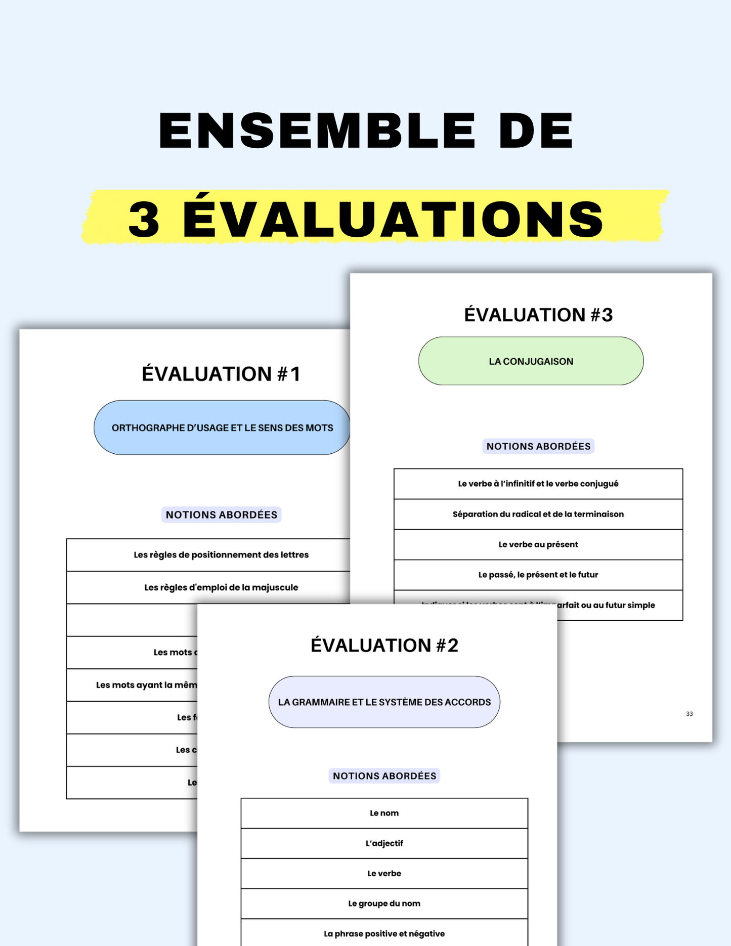 3 évaluations en français - 3e année