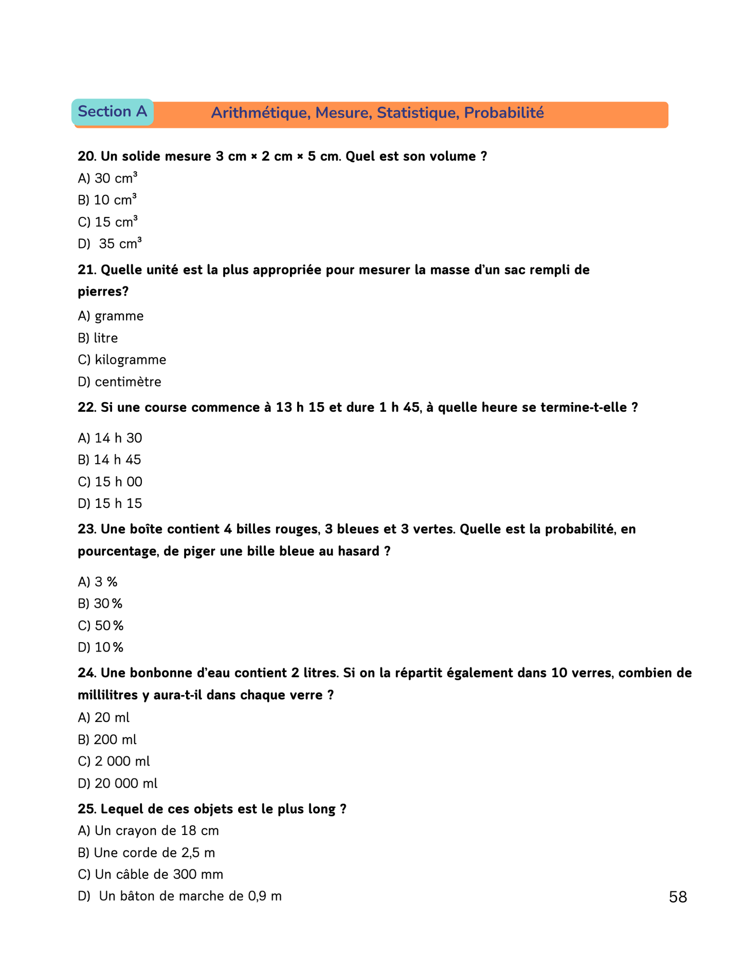 Pratique-Examen d'entrée au secondaire-Mathématiques