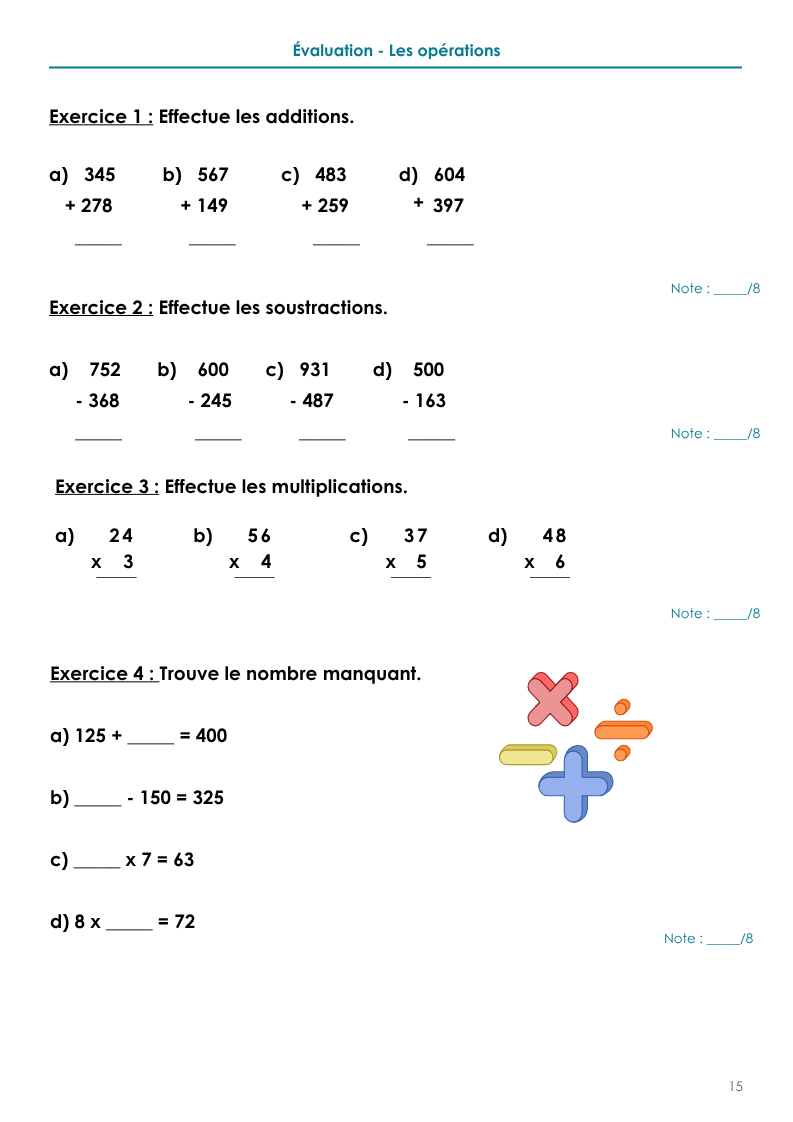 Évaluations mathématiques- 3e année