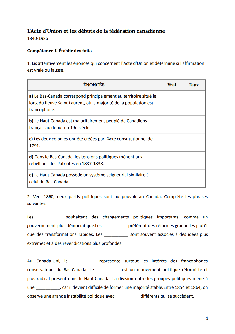 Pratique ministérielle | 4e secondaire | Histoire du Québec et du Canada