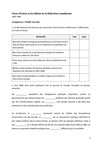 Pratique ministérielle | 4e secondaire | Histoire du Québec et du Canada