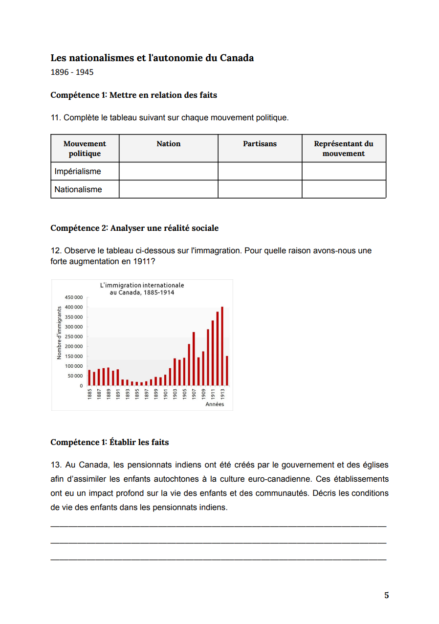 Pratique ministérielle | 4e secondaire | Histoire du Québec et du Canada