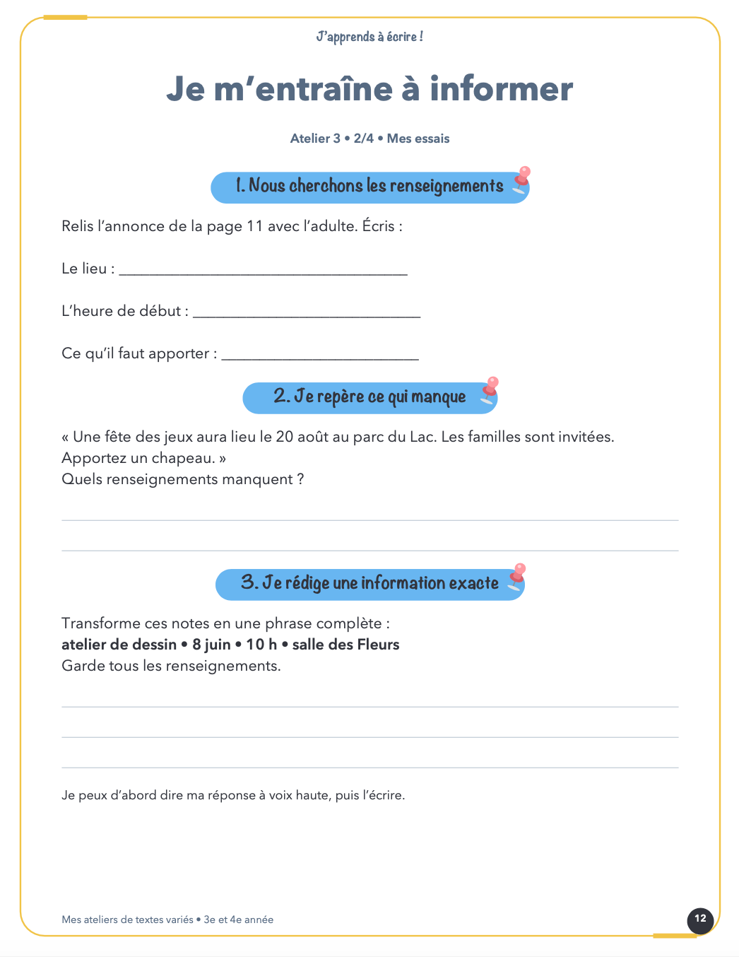 Écriture et production écrite | 2e cycle