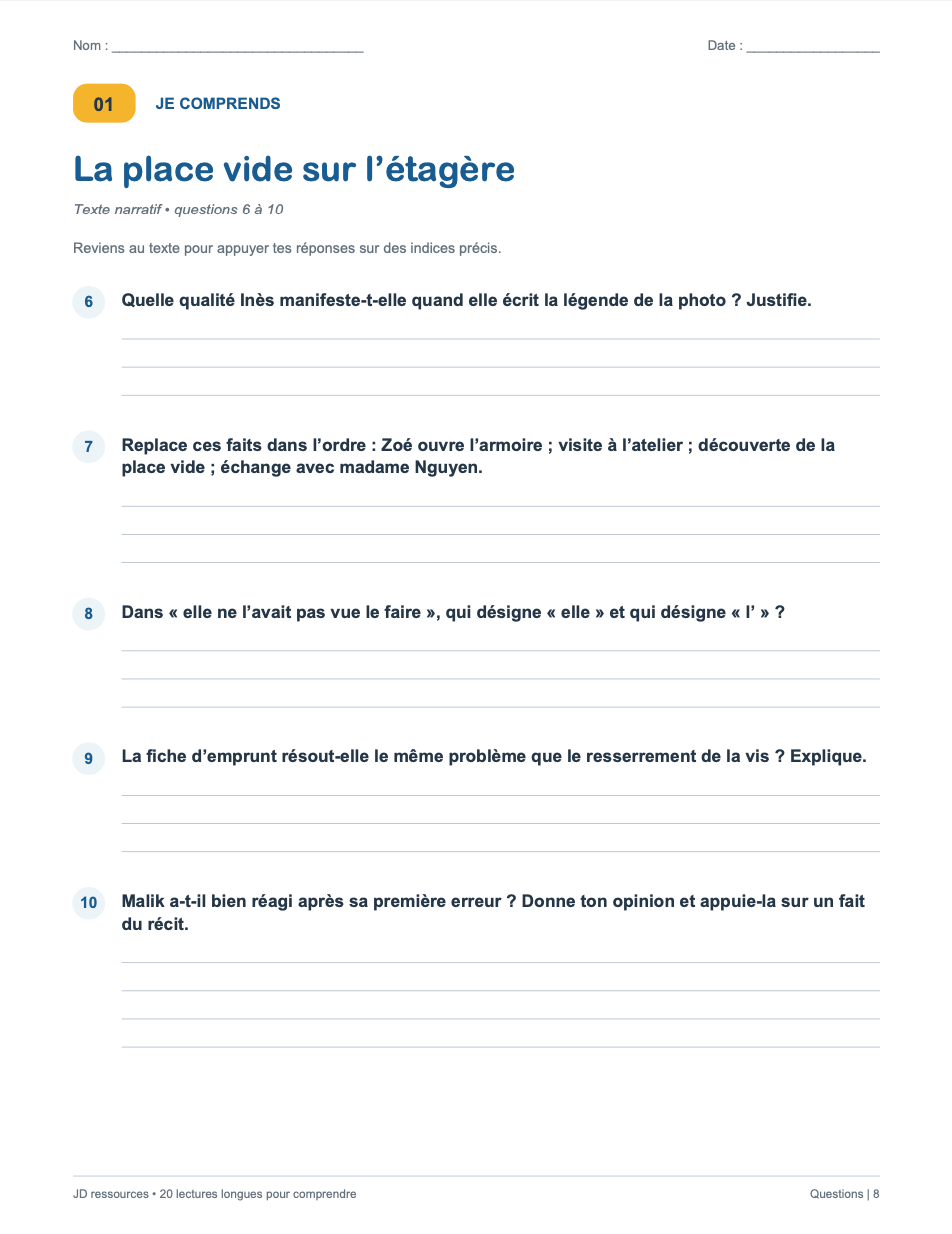 20 textes longs avec questions de compréhension - 3e cycle