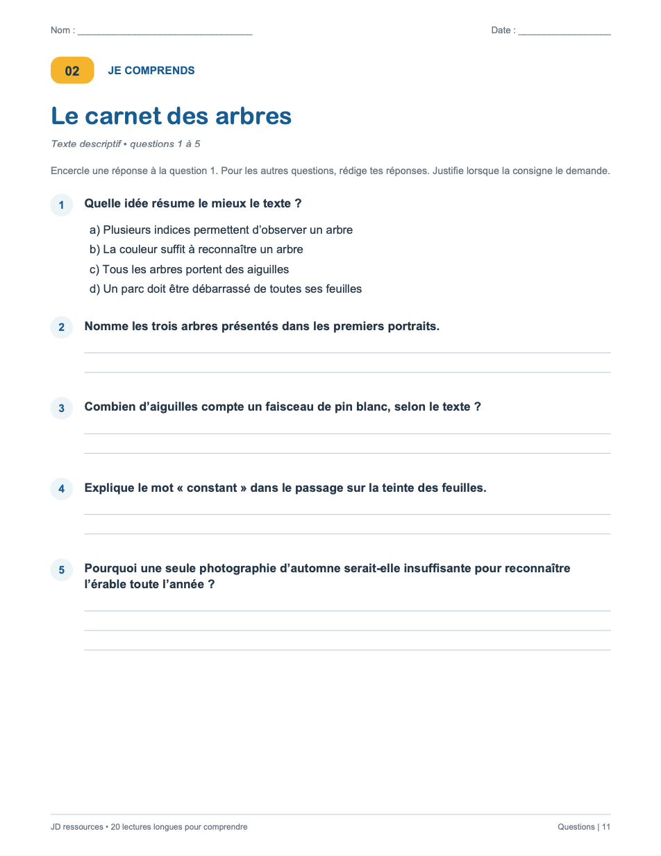 20 textes longs avec questions de compréhension - 3e cycle