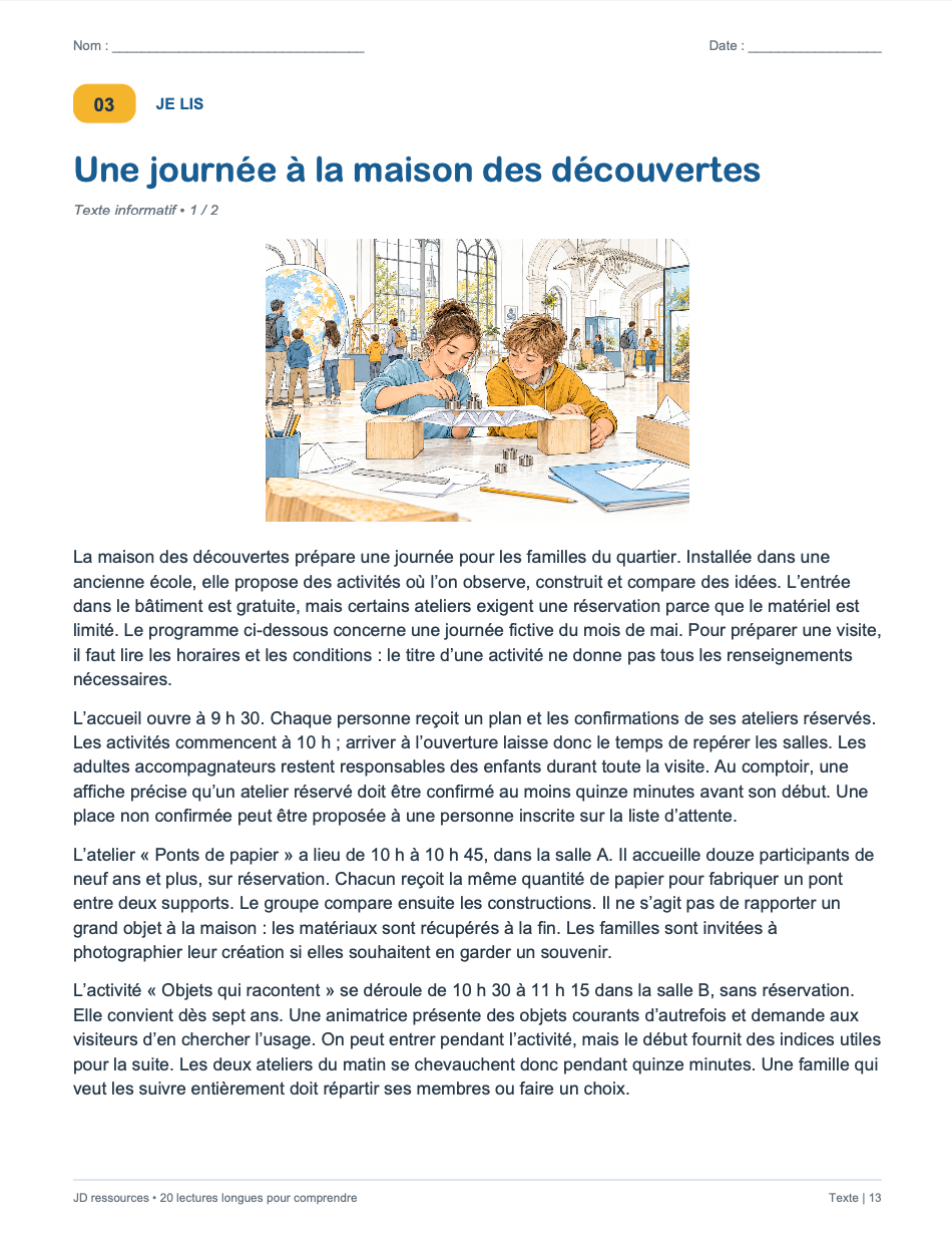 20 textes longs avec questions de compréhension - 3e cycle