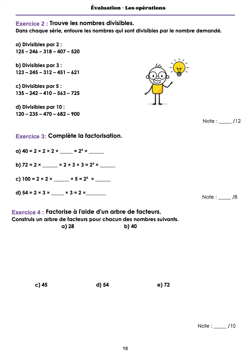 Évaluations en mathématiques – 5e année du primaire