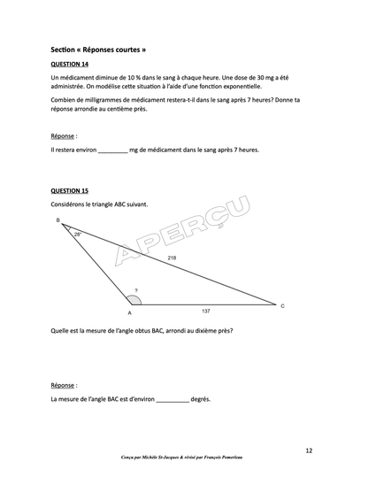 Pratique ministérielle | 4e secondaire | Mathématiques (CST)